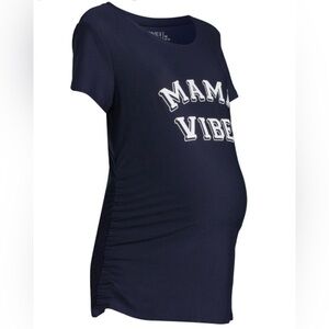 NWOT Time and Tru “Mama Vibes” Maternity Shirt Navy Cinched Sides Size Large